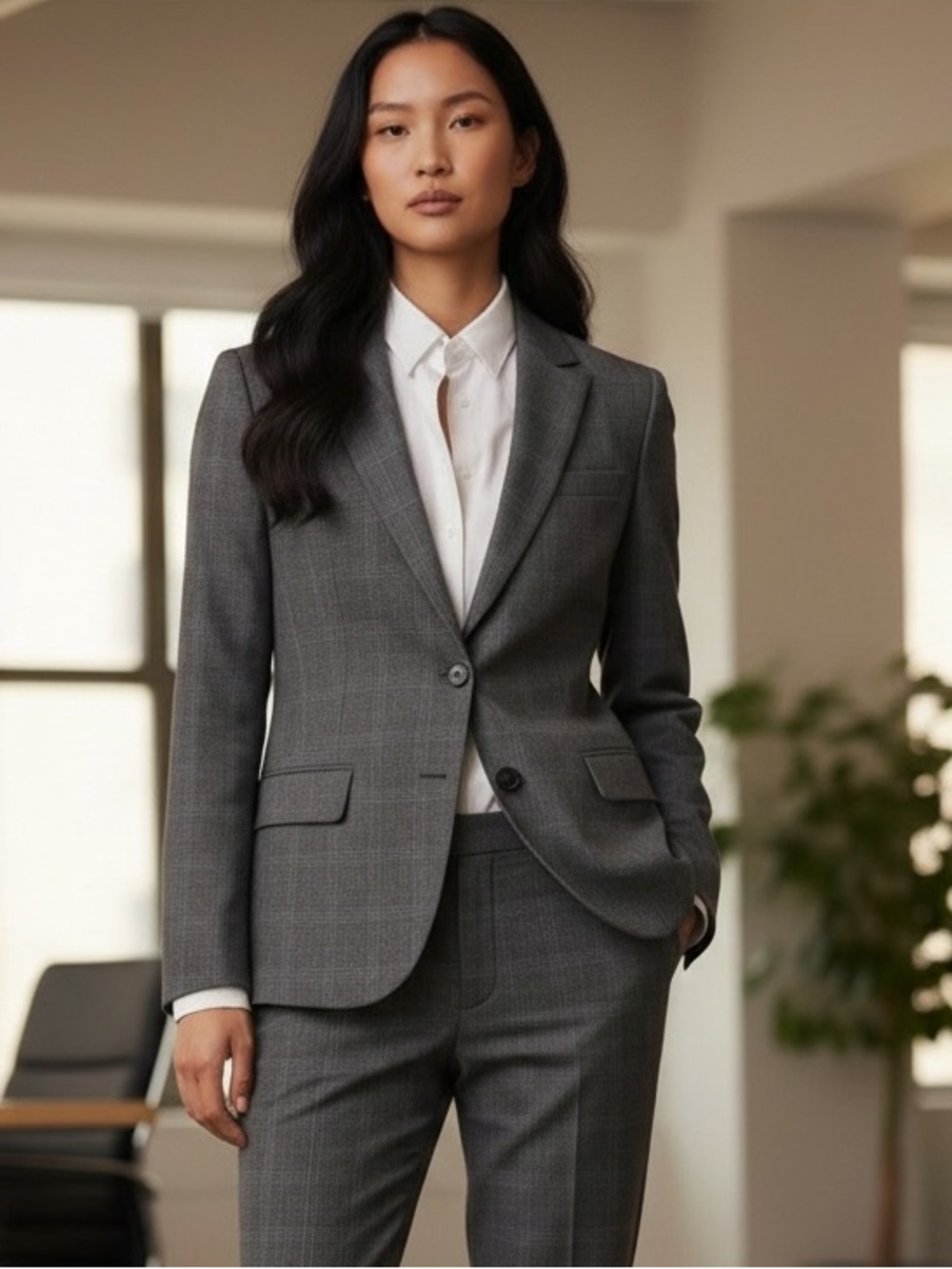 Theory Grey Glen Plaid 100% Wool Blazer 4 Prince of Wales Check Office corpcore